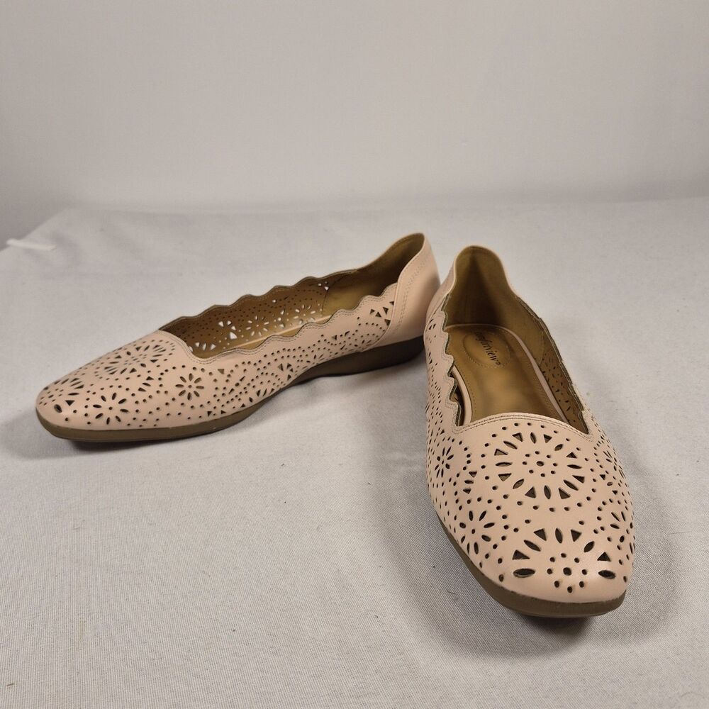Comfortview Laurell Ballet Flat Women's 12W Faux Leather Nude Pink Laser-cut